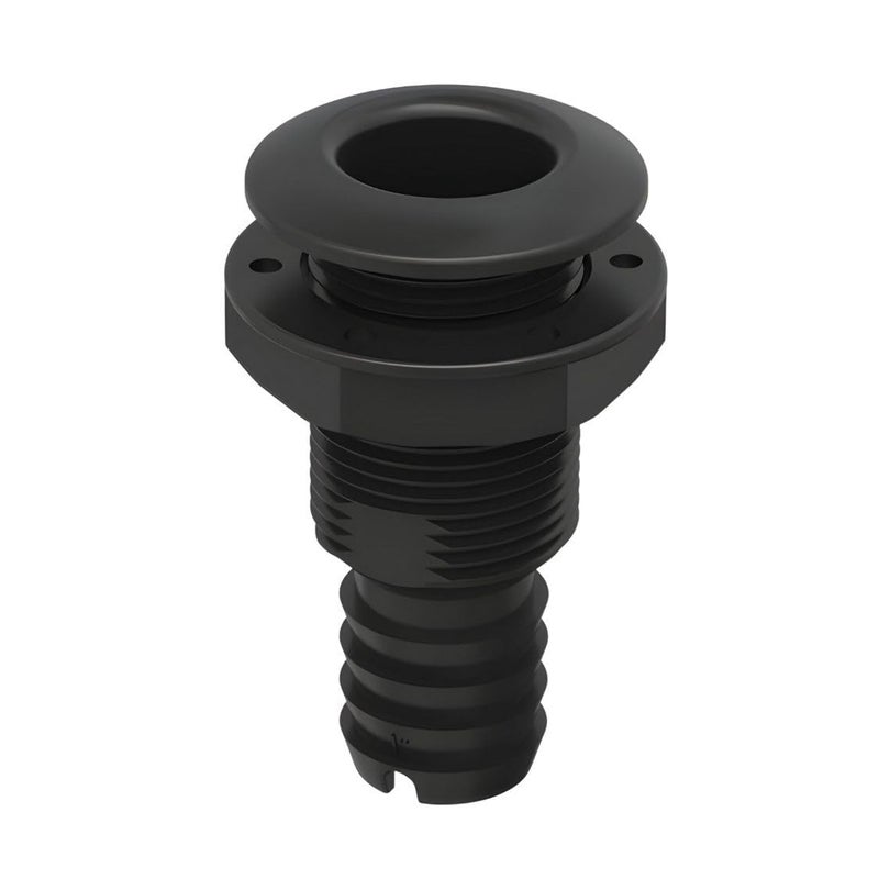 SEAFLO 1-1/4"", Black (1-Pack) Thru Hulls Fitting Thru-Hull with Check Valve, Polypropylene + Glass-Filled Nylon, 4-Year Warranty - Image 1